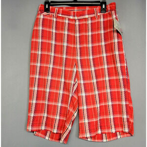 IB Diffusion Plaid Bermuda‎ Shorts Womens 6 Red Crinkle Pockets 12" Inseam New